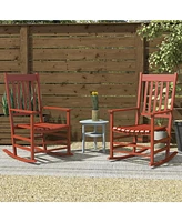 Outdoor Rocking Chair Set of 2, Patio Wooden Rocking Chair with Smooth Armrests, High Back for Garden, Balcony, Porch, Supports Up to 352 lbs., Wine R