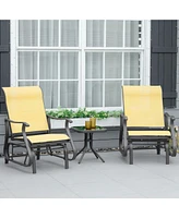 Simplie Fun 3-Piece Outdoor Gliders Set Bistro Set with Steel Frame, Tempered Glass Top Table for Patio, Garden, Backyard, Lawn