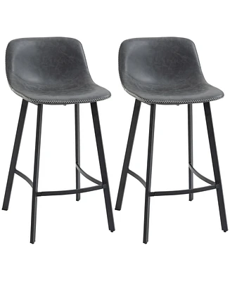 Streamdale Furniture 27.25" Counter Height Bar Stools, Industrial Kitchen Stools, Upholstered Armless Bar Chairs with Back, Steel Legs, Set of 2, Gray