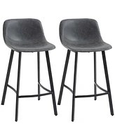 Simplie Fun 27.25" Counter Height Bar Stools, Industrial Kitchen Stools, Upholstered Armless Bar Chairs with Back, Steel Legs, Set of 2, Gray