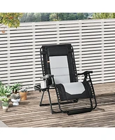 Streamdale Furniture Foldable Outdoor Lounge Chair with Footrest, Oversized Padded Zero Gravity Lounge Chair with Headrest, Side Tray, Cup Holders, Ar