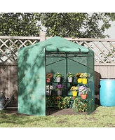 Simplie Fun Walk-in Greenhouse Outdoor 3 Tier 10 Shelf Warm House Garden Hexagonal Hot House with Roll-Up Zipper Door & Steel Frame