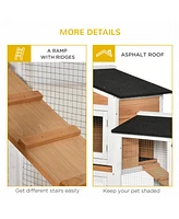 Simplie Fun 62" Rabbit Hutch, Wooden Bunny Hutch, Guinea Pig Cage, Small Animal Enclosure with Wheels, Run Area, Removable Tray, Asphalt Roof, Lockabl