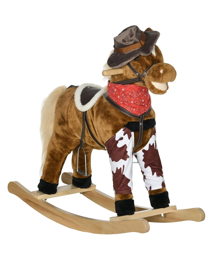 Streamdale Furniture Baby Rocking Horse, Large Riding Horse, Plush Animal Rocker with Realistic Sound, Saddle, Toy for Boy Girl Ages 3