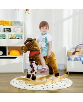 Simplie Fun Baby Rocking Horse, Large Riding Horse, Plush Animal Rocker with Realistic Sound, Saddle, Toy for Boy Girl Ages 3-8 Years Old, Brown