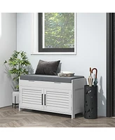 Shoe Bench, Entryway Bench with Shoe Storage, Cushion, Hidden Compartments, Adjustable Shelves and Shutter Doors, 35.4" Shoe Organizer for Entryw