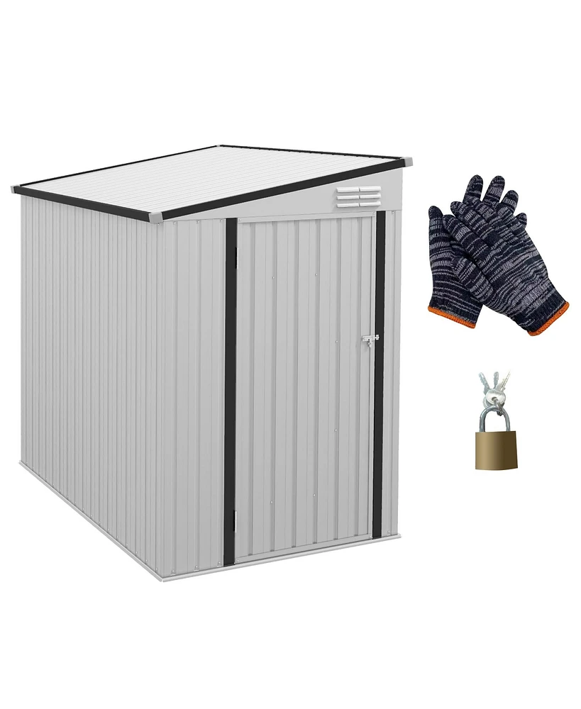 4' x 6' Metal Outdoor Storage Shed, Lean to Storage Shed, Garden Tool Storage House with Lockable Door and 2 Air Vents for Backyard, Patio, Lawn, Whit