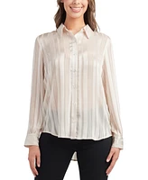 Bcx Juniors' Solid Satin Shadow Striped Long-Sleeve Blouse