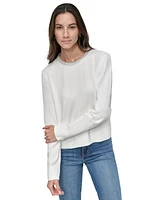 Dkny Jeans Women's Rhinestone Collar Crewneck Sweater - IVY