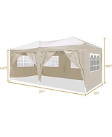 Streamdale Furniture 10'x20' Folding Canopy with 6 Removable Sidewalls Outdoor Event Shelter Upf 50+ Gazebo Portable Tents for Parties Beach Camping W