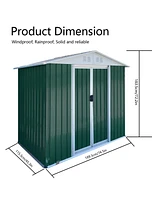 6FTx4FT Apex Roof Green Outdoor Tool Storage House Garden Shed With Aluminum Alloy Frame And Sliding Door