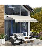 8' x 6.5' Retractable Awning, Patio Awning Sunshade Shelter with Manual Crank Handle, 280gsm Uv Resistant Fabric and Aluminum Frame for Deck, Balcony,