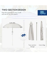 5.7' Portable Beach Umbrella with Tilt, Adjustable Height, 2 Cup Holders & Hooks, Uv 40+ Ruffled Outdoor Umbrella with Vented Canopy, Cream White