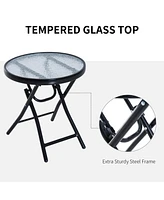 3 Piece Outdoor Rocking Bistro Set, Patio Folding Chair Table Set with Glass Coffee Table for Yard, Patio, Deck, Backyard, Grey