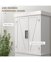 72" Tall Kitchen Pantry Storage Cabinet, Farmhouse Freestanding Kitchen Cabinet with 4 Barn Doors, Drawer, 5-Tier Shelf and Adjustable Shelves, W