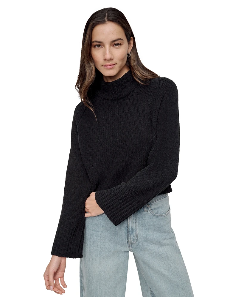 Dkny Jeans Women's Cropped Mock Neck Chenille Sweater - BLK