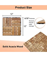 Pcs Interlocking Deck Tiles Checker Pattern, 12" x 12" Square Yellow Acacia Hardwood Outdoor Flooring for Patio, Bancony, Pool Side