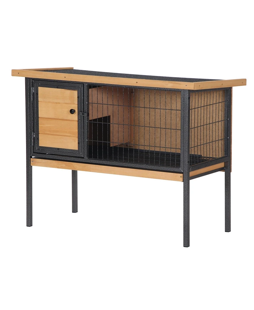 Simplie Fun Rabbit Hutch Elevated Bunny Cage Small Animal Habitat with Metal Frame, No Leak Tray, Mtetal Wire Pan and Openable Water