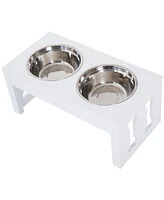 Streamdale Furniture 23" Modern Decorative Dog Bone Wooden Heavy Duty Pet Food Bowl Elevated Feeding Station - White