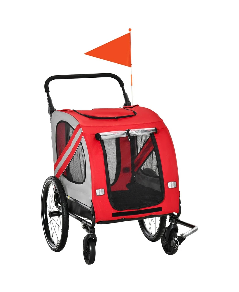 Simplie Fun 2-in-1 Pet Bike Trailer for Small Dogs, Road-Visibility Bicycle Stroller, Weather-Strong Bike Wagon Trailer Sidecar Attachment, Red