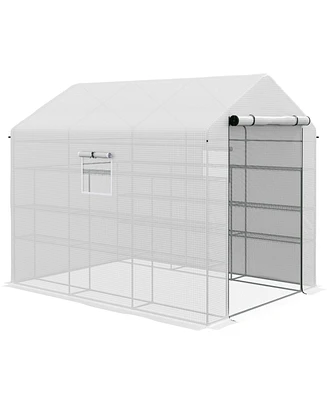 Streamdale Furniture 8' x 6' x 7' Walk-in Greenhouse with Mesh Door and Windows, 18 Shelf Green House with Trellis, Plant Labels, Uv protective for Gr