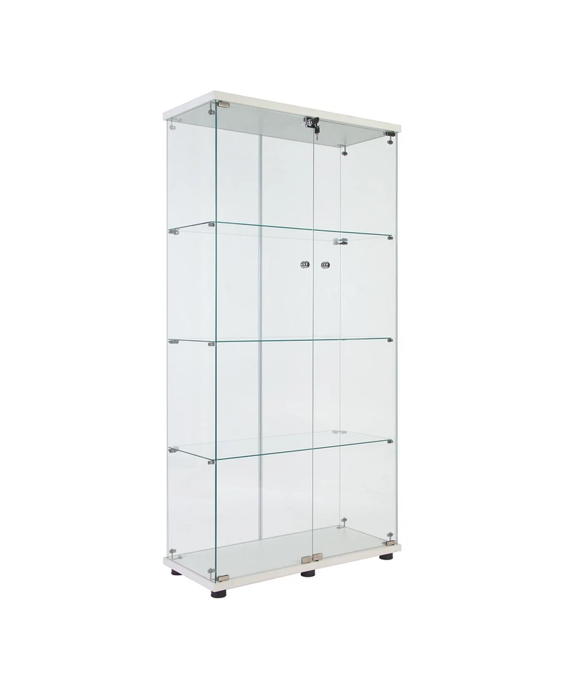 Slickblue Two Door Glass Cabinet Glass Display Cabinet with 4 Shelves