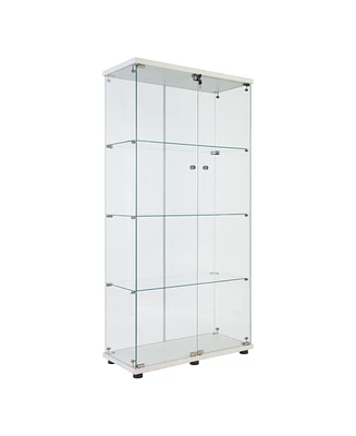 Slickblue Two Door Glass Cabinet Glass Display Cabinet with 4 Shelves