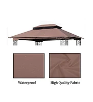 13x10 Ft Patio Double Roof Gazebo Replacement Canopy Top Fabric, Brown