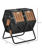 Streamdale Furniture Dual Chamber Compost Tumbler Bin, Outdoor Tumbling Composter with 24 Ventilation Openings and Steel Legs, 34.5 Gallon