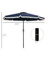 Streamdale Furniture 9ft Patio Umbrella with Push Button Tilt and Crank, Ruffled Outdoor Market Table Umbrella with Tassles and 8 Ribs, for Garden