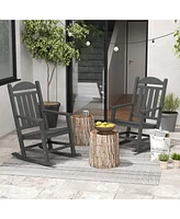 2 Pieces Outdoor Rocking Chair, All Weather-Resistant Hdpe Rocking Patio Chairs with Rustic High Back, Armrests, Oversized Seat and Slatted Backrest,