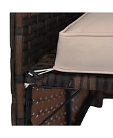 3 Piece Patio Furniture Set, Rattan Outdoor Sofa Set with Chaise Lounge & Loveseat, Soft Cushions, Tempered Glass Table, L-Shaped Sectional Couch, Bei