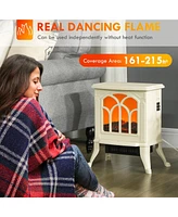 Simplie Fun 17" Freestanding Electric Fireplace Stove, Fire Place Heater with Realistic Logs and Flame Effect and Overheat Protection, 750W/1500W, Bei