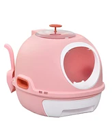 Covered Litter Box, Litter Box with a Lid, Scoop Enclosed Drawer & Skylight for Cats That's Easy to Clean, Pink