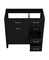 36" Bathroom Vanity without Sink, Cabinet Base Only, Bathroom Cabinet with Drawers, Solid Frame and Mdf Board, Black