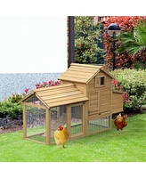 Simplie Fun 59" Small Wooden Chicken coop Hen House Poultry Cage for Outdoor Backyard with 2 Doors, Nesting Box and Removable Tray, Natural Wood