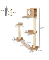 Streamdale Furniture Wall-Mounted Multi-Level Cat Tree Activity Tower with Sisal-Covered Scratching Posts & an Interior Condo Area