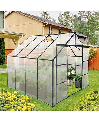 Simplie Fun 8x8 Ft Double Door Polycarbonate Greenhouse Raised Base and Anchor Aluminum Heavy Duty Walk