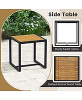 Costway Pcs Patio Conversation Set with Coffee Table Solid Acacia Wood Armrests Tabletop
