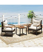 Costway Pcs Patio Conversation Set with Coffee Table Solid Acacia Wood Armrests Tabletop