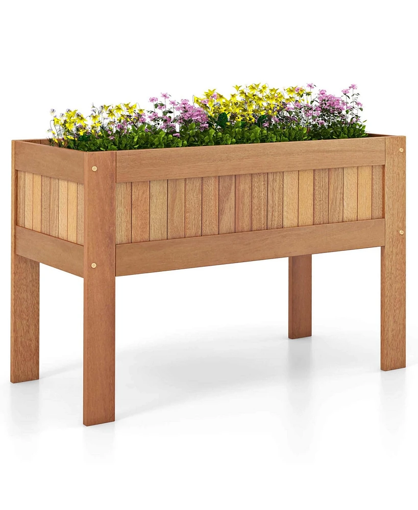 Costway Wooden Elevated Planter Box with Solid Wood Frame & Sturdy Legs Slatted Bottom