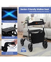 Costway Foldable Height Adjustable Rollator Walker with Seat, Storage Bag for Seniors