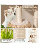 Costway 59" Cattail Cat Tower with Sisal Scratching Posts Perch Condo Soft Hammock Indoor