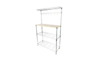 Slickblue Four-Tier Powder Coated Bakers Rack - Microwave Oven Rack with Mdf Board and 6 Wave Rods in Silver