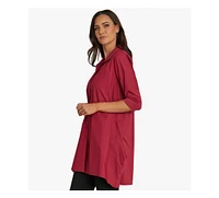 Stella Carakasi Women's 3/4 Sleeve Button-Front Cotton Poplin Shirt Top Tiburon Tunic Icon