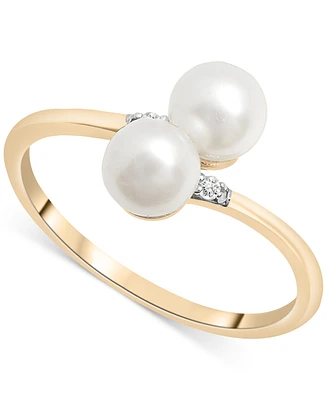 Cultured Freshwater Pearl (5mm) & Diamond Accent Bypass Ring in 10k Gold