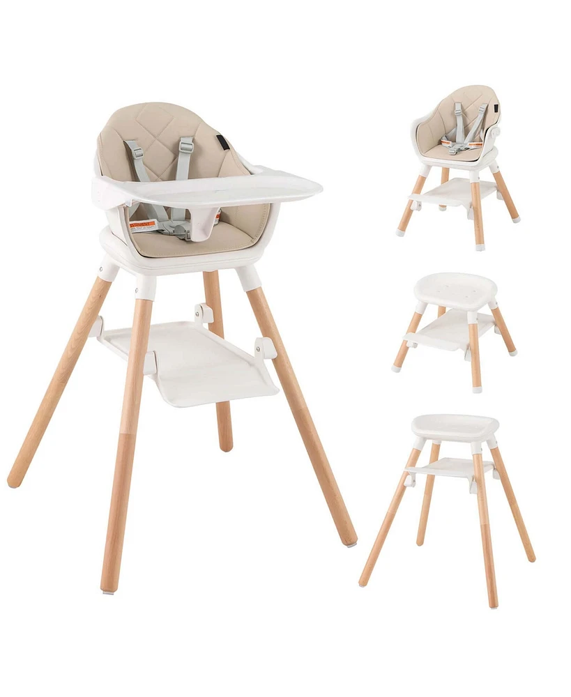 Costway 6-in-1 Convertible Wooden Baby Highchair Infant Feeding Chair with Removable Tray