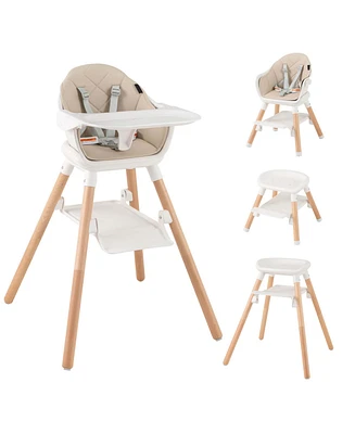 Costway 6-in-1 Convertible Wooden Baby Highchair Infant Feeding Chair with Removable Tray