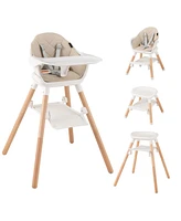 Costway 6-in-1 Convertible Wooden Baby Highchair Infant Feeding Chair with Removable Tray
