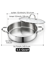 Cooks Standard 12-inch 5.5-Quart Multi-Ply Clad Stainless Steel Deep Saute Pan